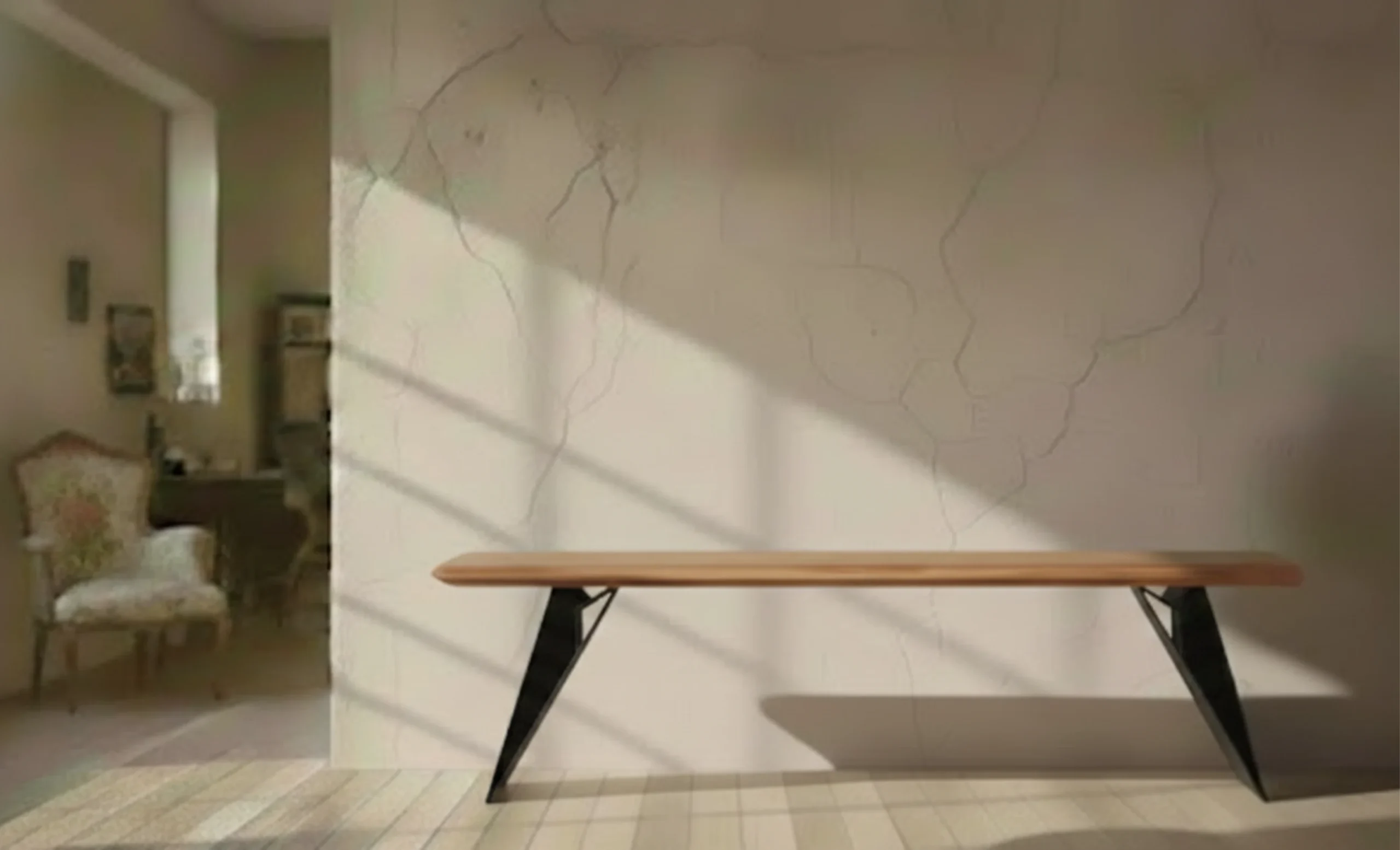 Acacia Wooden Bench With Heavy Iron Base (KBAR103) Acacia Wooden Bench With Heavy Iron Base - Image 1