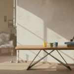 Acacia Wooden Coffee Table With Heavy Iron Base