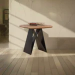 Acacia Wooden End Table With Heavy Iron Base