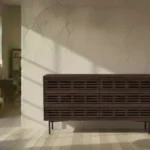 Acacia wood Dresser with drawers (x6) and metal base