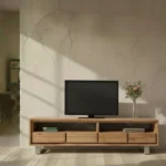 Wood T.V. stand with drawers (x4) and nickle base