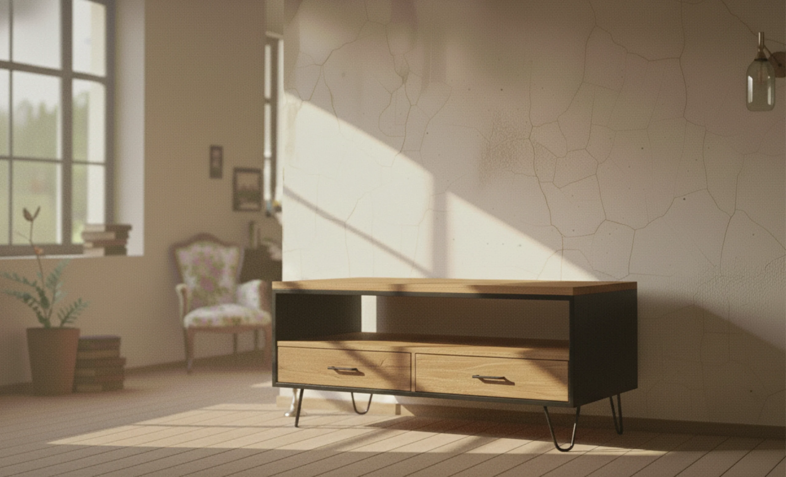 Woode Coffee Table with iron base (KBAR077) Woode Coffee Table with iron base - Image 1