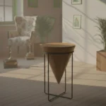 Wooden Accent Table with Iron Base