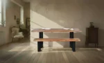 Wooden Bench with Iron Base