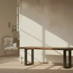 Wooden Bench with Iron Base