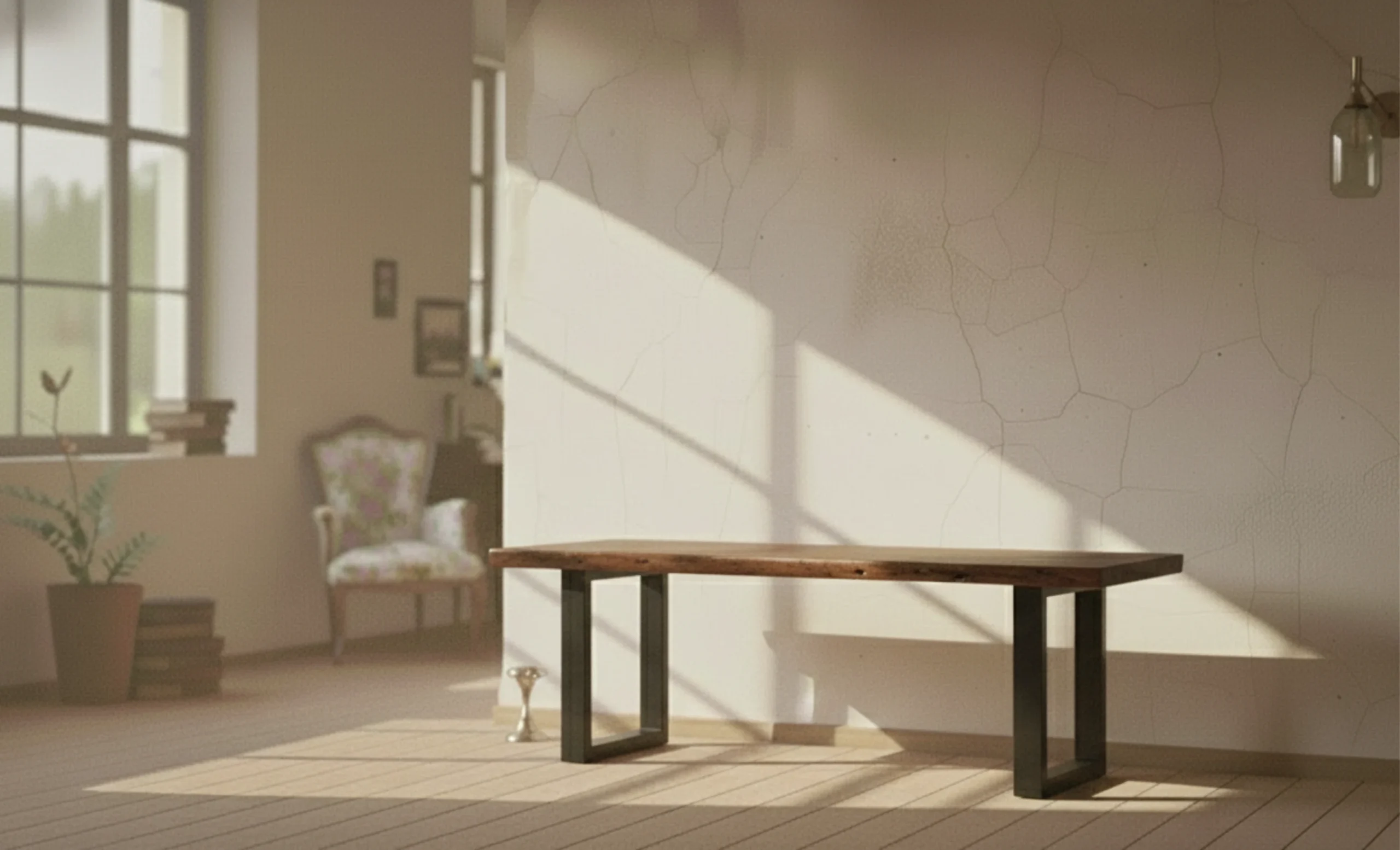 Wooden Bench with Iron Base (KBAR091) Wooden Bench with Iron Base - Image 1