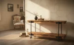Wooden Console Table with Iron Base