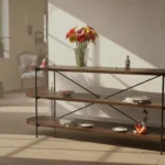 Wooden Console Table with Metal Base