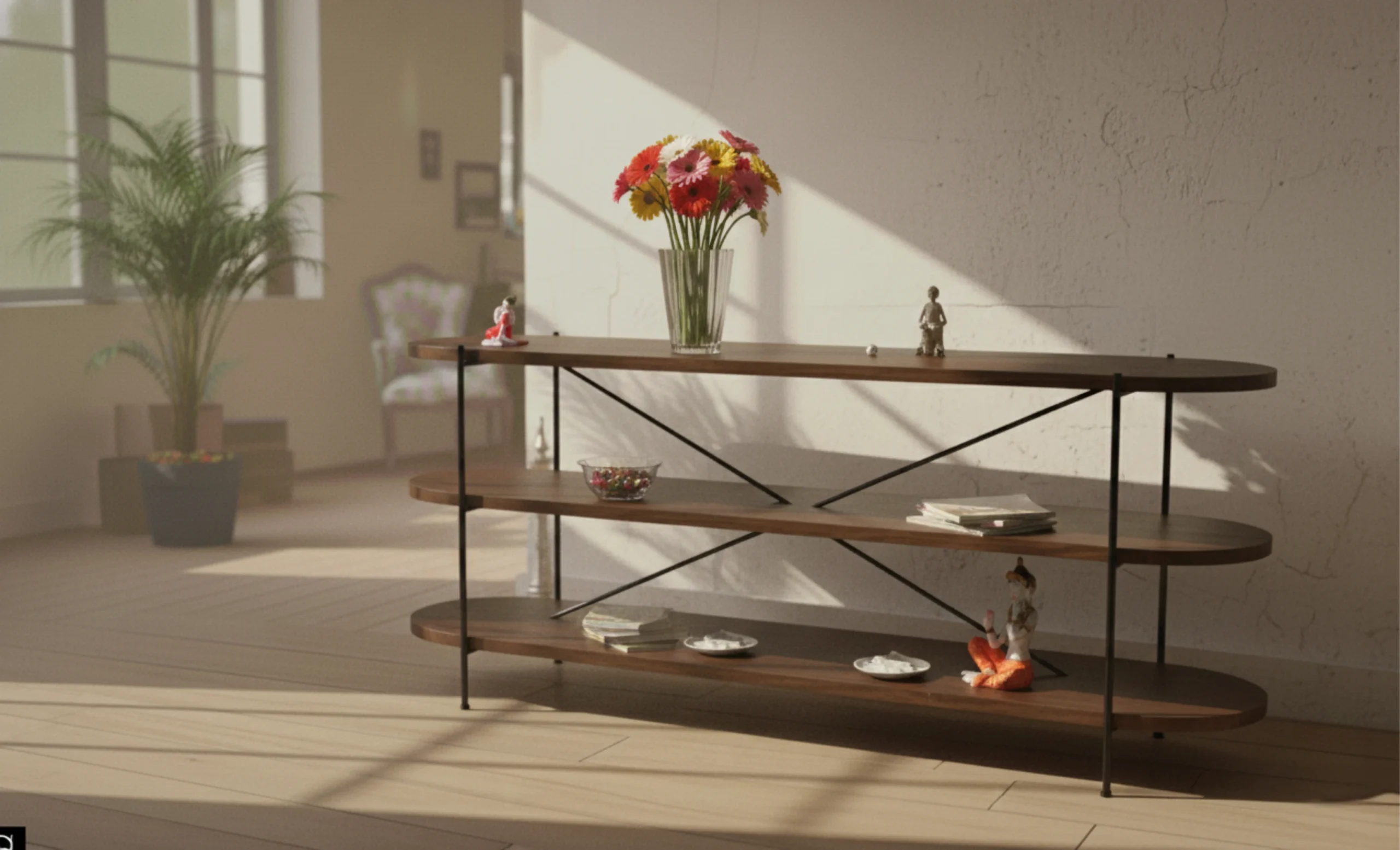 Wooden Console Table with Metal Base (KBAR108) Wooden Console Table with Metal Base - Image 1