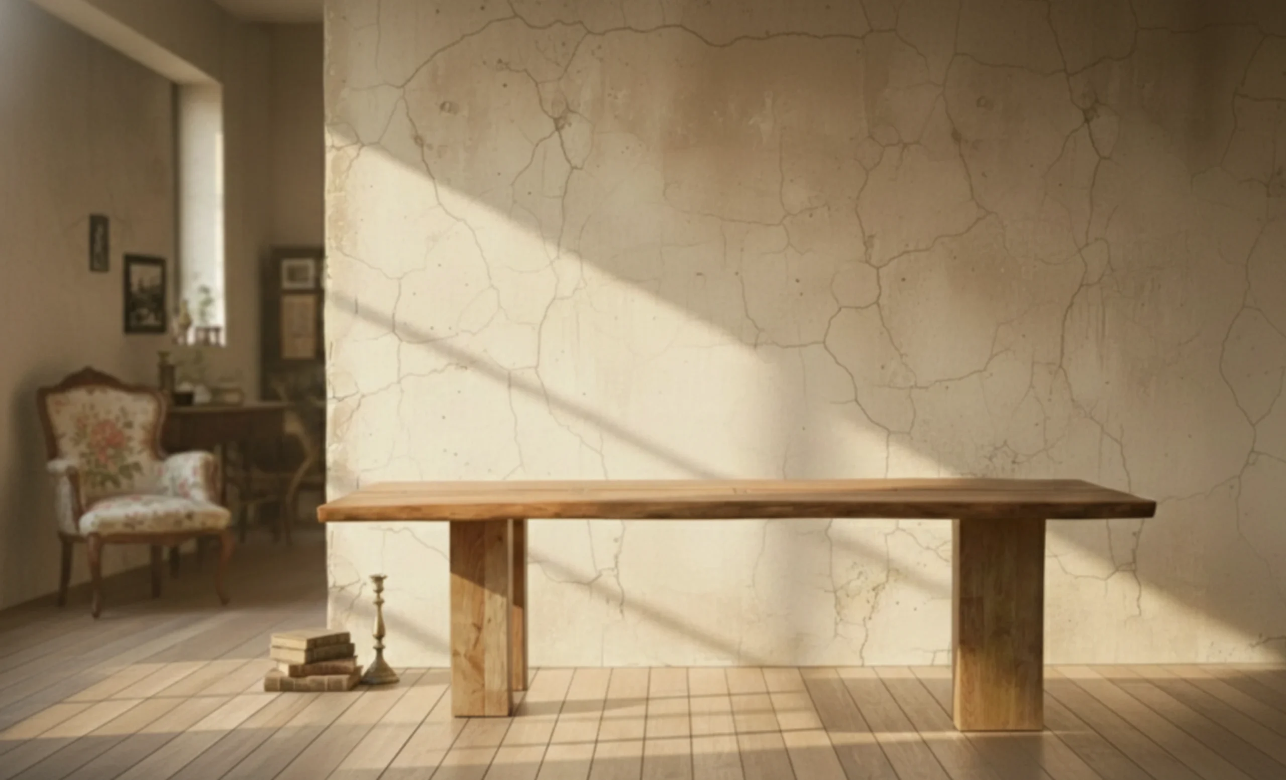 Wooden Dining Table in acacia wood with Wooden base (KBAR002) Wooden Dining Table in acacia wood with Wooden base - Image 1