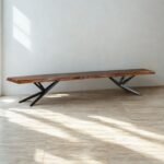 Wooden Live Edge Bench 56mm Solid thickness with Black powder coated Iron Base - Image 2